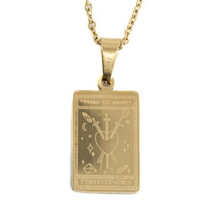 Amulet Staal Goudkleurig Tarot &apos;Drie van Zwaarden&apos; - 20 mm