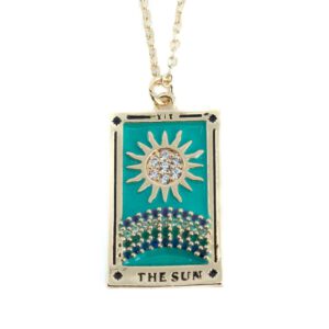 Amulet Staal Goudkleurig/Blauw Tarot &apos;de Zon&apos;