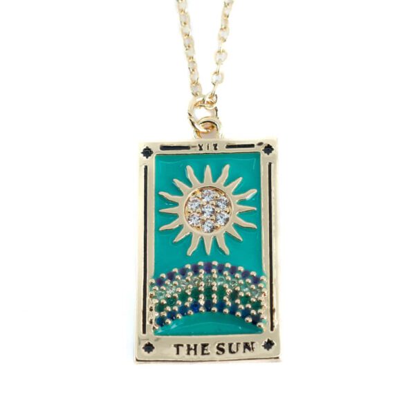 Amulet Staal Goudkleurig/Blauw Tarot &apos;de Zon&apos;