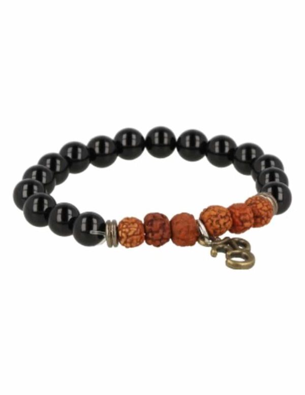 Armband Obsidiaan / Rhudraksha met Ohm-Bedel