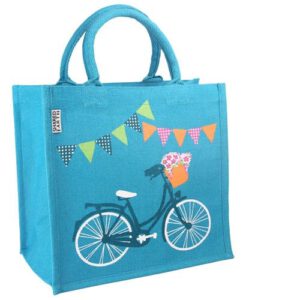 Blauwe Jute Tas met Fiets