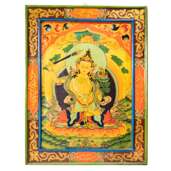 Boeddha Manjushri Houten Thangka Paneel (66 x 52 cm)