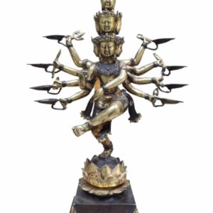 Bronzen Beeld van Meerarmige 9-Hoofdige Shiva (Model 3)