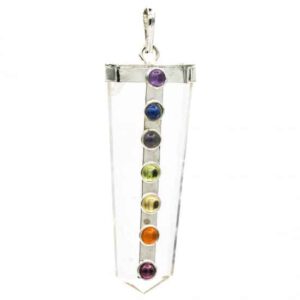 Chakra Hanger Bergkristal met 7 Halfedelstenen (Donker Gekleurd)