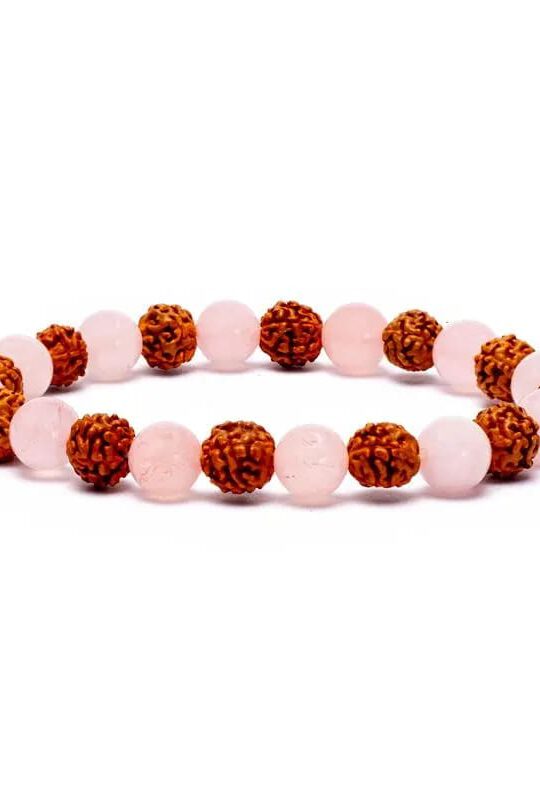 Edeksteen Armband Rudraksha/Rozenkwarts - elastisch