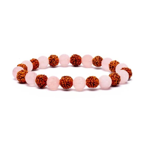 Edeksteen Armband Rudraksha/Rozenkwarts - elastisch