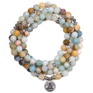 Edelsteen Armband Amazoniet Mala met Boeddha (8 mm Kralen)