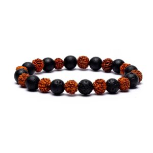 Edelsteen Armband Rudraksha/Lavasteen - elastisch