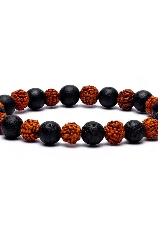 Edelsteen Armband Rudraksha/Lavasteen - elastisch