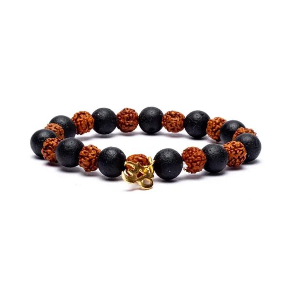 Edelsteen Armband Rudraksha/Lavasteen met OHM