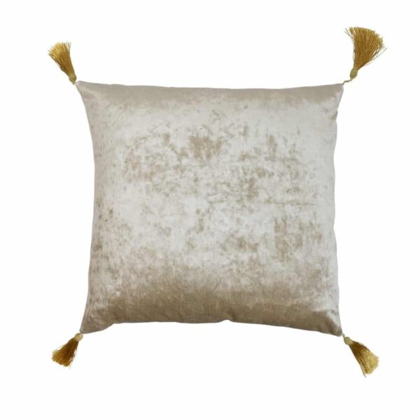 Fluwelen Kussen Beige Glans Kwasten (45 x 45 cm)