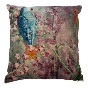 Fluwelen Kussen Charming Papegaai Blauw Roze (45 x 45 cm)