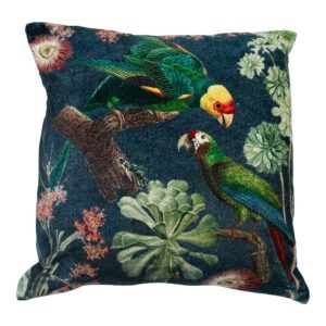 Fluwelen Kussen Charming Papegaaien Groen Blauw (45 x 45 cm)