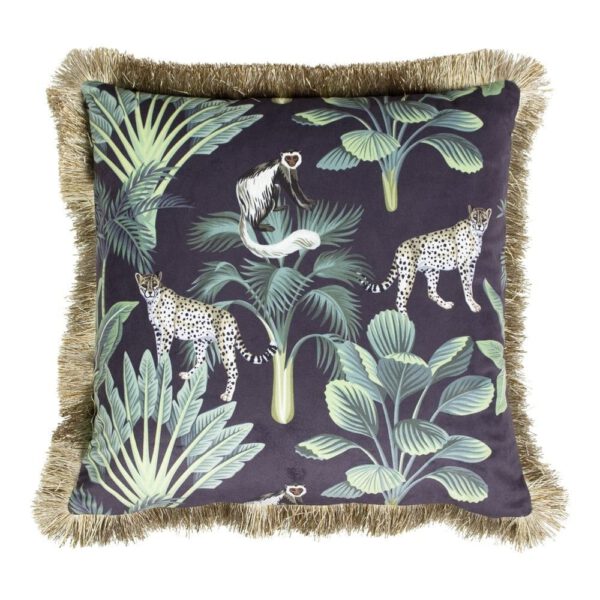 Fluwelen Kussen Jungle Panter met Gouden Franje (45 x 45 cm)