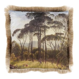 Fluwelen Kussen Landschap Parasolden Gouden Franjes (45 x 45 cm)