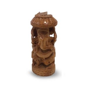 Ganesh met Paraplu Hout - 13 cm