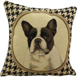 Gobelin 2-zijdig Kussen Pied de Poule Franse Bulldog (32 x 32 cm)