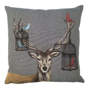 Gobelin Kussen Funky Deer met Vogelkooi (45 x 45 cm)