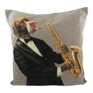 Gobelin Kussen Hond met Saxofoon (45 x 45 cm)