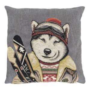 Gobelin Kussen Ski Vrienden Husky (45 x 45 cm)