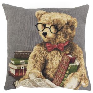 Gobelin Kussen Teddybeer Lezend (45 x 45 cm)