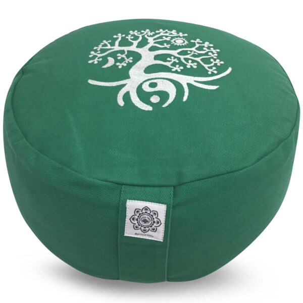 Green Tree Meditatiekussen Katoen Rond Groen - Tree of Life - 36 x 15