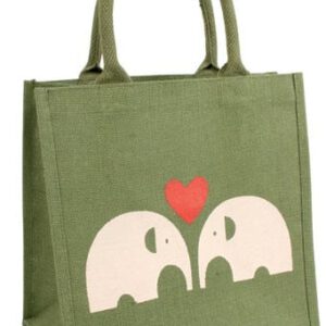 Groene Jute Tas met Olifanten