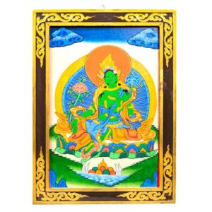 Groene Tara Houten Tangkha Paneel (44 x 33 cm)