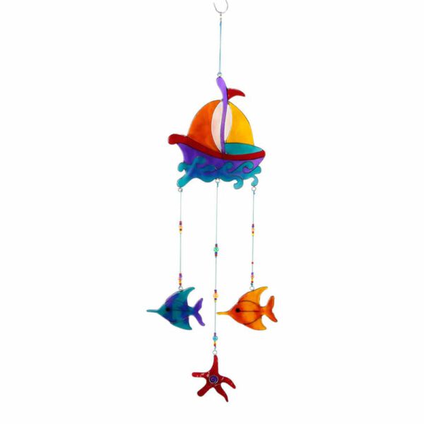 Hangende Decoratie Schip en Zeedieren Multicolor (56 x 15 x 1 cm)