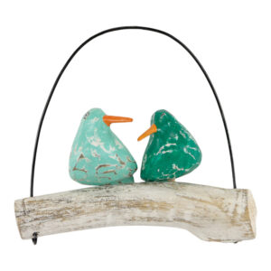 Hangende Houten Decoratie Koppel Vogels Blauw Groen