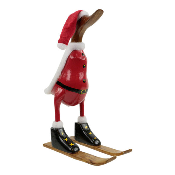 Houten Beeld Eend Kerstman op Ski&apos;s (27 x 20 cm)