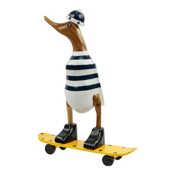 Houten Beeld Eend op Skateboard Donkerblauw (28 x 20 cm)