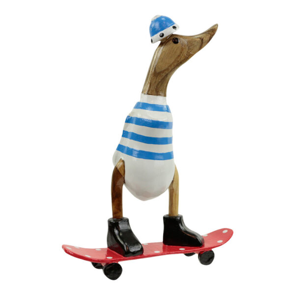 Houten Beeld Eend op Skateboard Lichtblauw (28 x 20 cm)