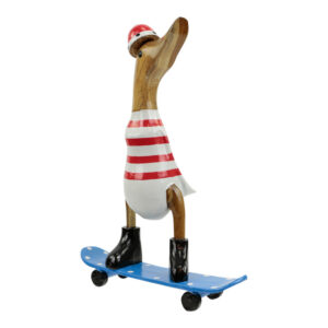 Houten Beeld Eend op Skateboard Rood (28 x 20 cm)