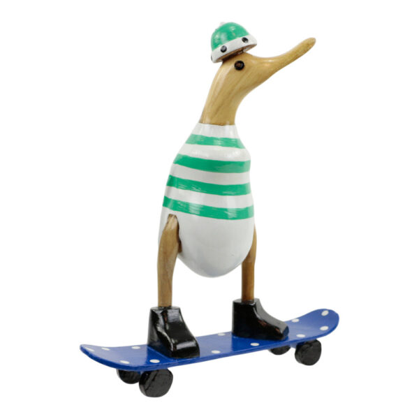 Houten Beeld Eend op Skateboard Turquoise (28 x 20 cm)