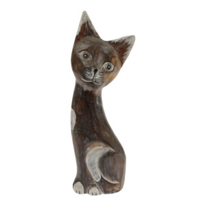 Houten Beeldje Kat Blackwash (25 x 8 cm)