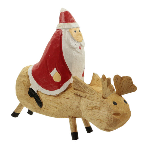 Houten Kerstman op Rendier (16 x 14 cm)