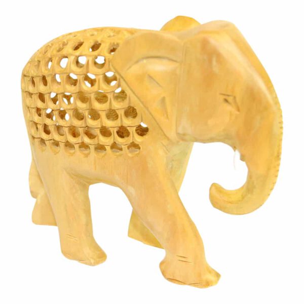 Houten Olifant Gekrulde Slurf (13 x 13 x 4 cm)