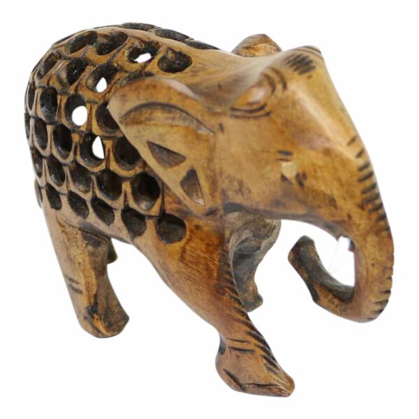 Houten Olifant Gekrulde Slurf (9 x 8 x 4 cm)