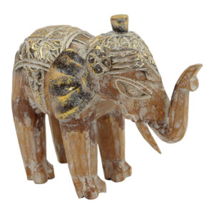 Houten Olifant Wit-Goudkleurig (18 x 16 cm)