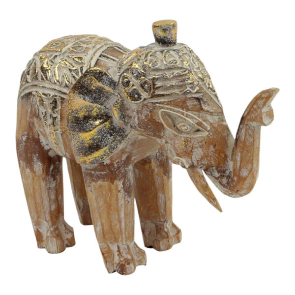 Houten Olifant Wit-Goudkleurig (18 x 16 cm)