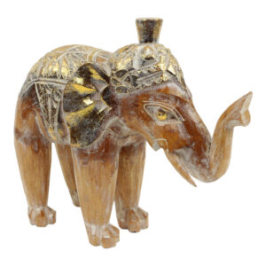 Houten Olifant Wit-Goudkleurig (27 x 26 cm)