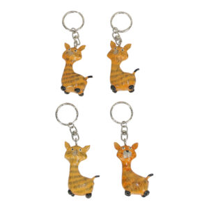 Houten Sleutelhangers Katten Bruin Gestreept (Set van 4)