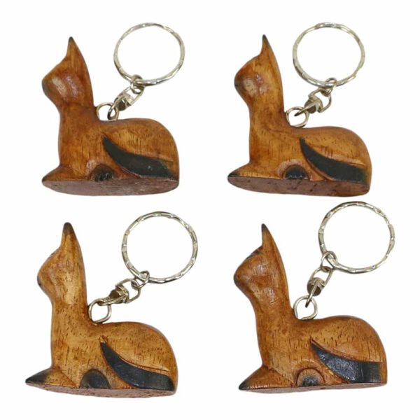 Houten Sleutelhangers Katten Naturel (Set van 4)