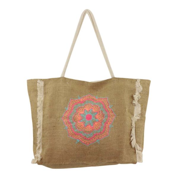 Juten Handtas met Geborduurde Mandala (Large)