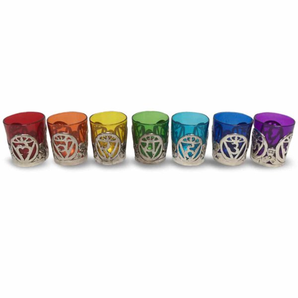 Kaarshouders 7 Chakra (Set van Zeven Houders - Verschillende Kleuren)