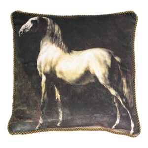 Klassiek Fluwelen Kussen Wit Paard (45 x 45 cm)