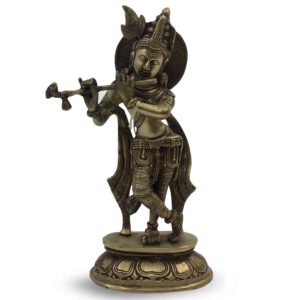 Krishna met Fluit Messing -25 cm