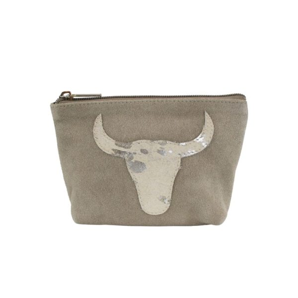 Leren Make-up Tasje Beige - Witte Stier (15 x 12 cm)