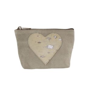 Leren Make-up Tasje Bruin - Beige Hart (15 x 12 cm)